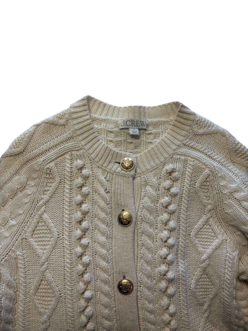 J. Crew Cable Knit Cardigan Sweater Size M Cream Gold Buttons Polished Office - Picture 5 of 8